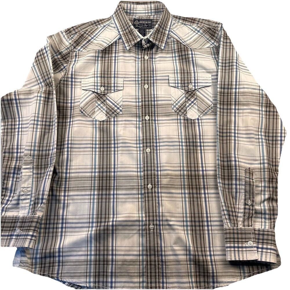 American Rag Men's Long Sleeve Plaid Button down country casual XXL